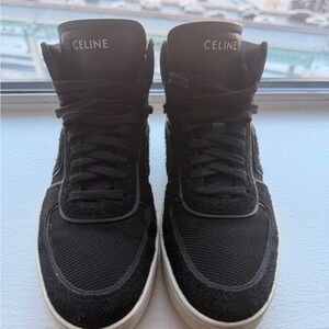 Celine Men's Black and White High-Top Sneakers
